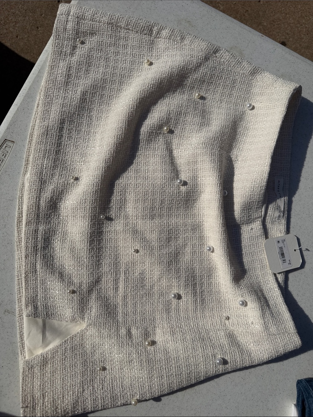Altar'd State off white Pearl-Accent Tweed Mini Skirt